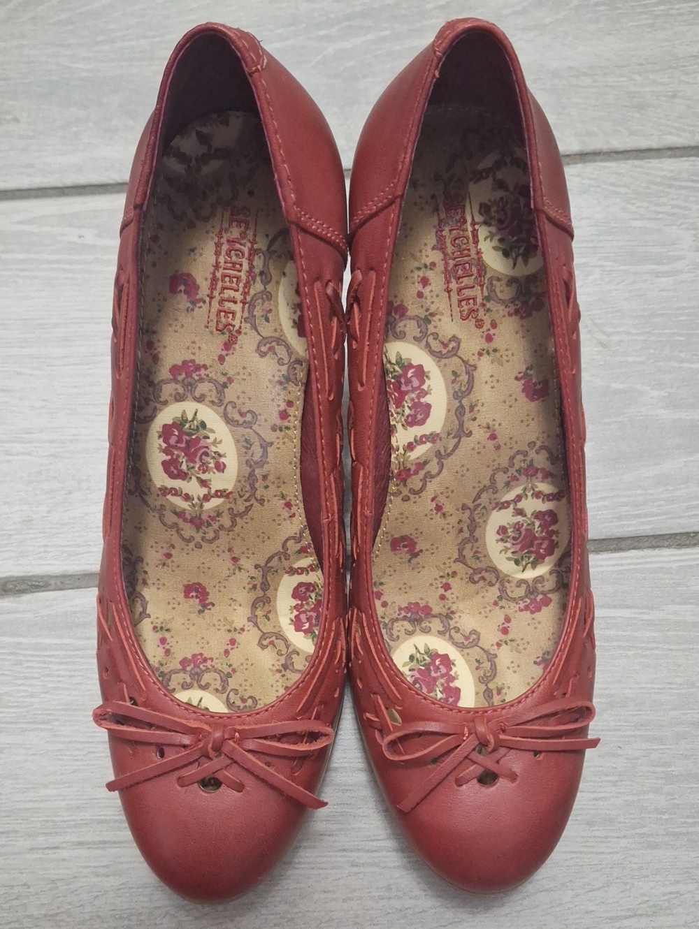 Seychelles Red Leather Wedge Heels with Bow